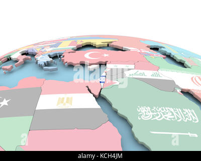 Israel on political globe with embedded flags. 3D illustration. Stock Photo