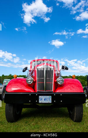 Red vintage 1954 White Super Power truck, restored vehicle built by White Motor Company, at Fleetwood Cruize-In car show, London, Ontario, Canada. Stock Photo