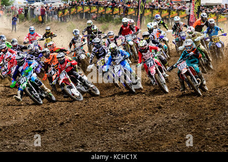 Racing action during the Rockstar Energy Drink Motocross Nationals at the Wastelands in Nanaimo, British Columbia. Stock Photo