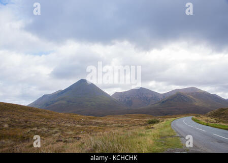 Typical imposing weather over the Cuillin mountains in the Isle of Skye Stock Photo
