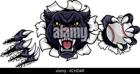 Black Panther Baseball Mascot Breaking Background Stock Vector