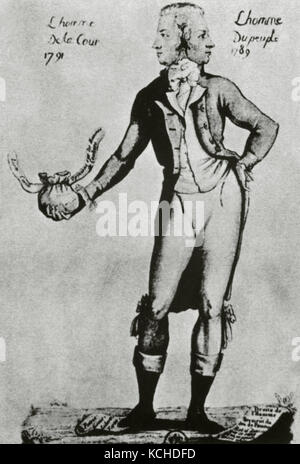 French Revolution (1789-1799). Caricature depicting the ambiguity of the French politician Antoine Barnave (1761-1793), revolutionary in 1789 and monarchical in 1791. Anonymous, 18th century. Stock Photo