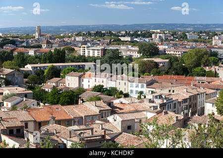 France, Languedoc-Roussillon, Carcassonne, view of Carcassonne new town from the walls of the old. Stock Photo