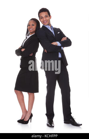 Portrait Young Business Couple Over White Background Stock Photo