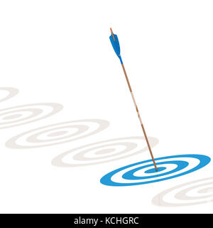 Arrow hitting the center of a blue board image with hi-res rendered artwork that could be used for any graphic design. Stock Photo
