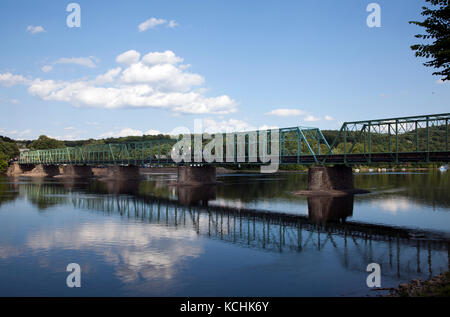 Bridge over River Delaware at New Hope Connecting Pensnylvania to New Jersey - USA Stock Photo