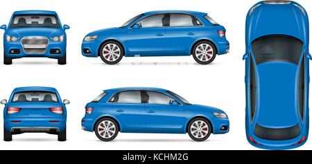 Blue SUV car vector mock up for car branding and advertising. Elements of corporate identity. All layers and groups well organized for easy editing Stock Vector