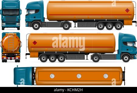 Truck with fuel tank vector mock-up for car branding and advertising. Petrol tanker truck on white. Elements of corporate identity. Stock Vector