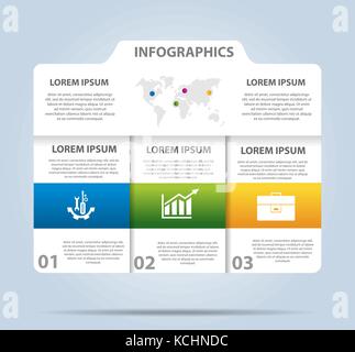 Vector illustration. Infographic pattern in the form of rectangular card with the image of 3 rectangles. 3d style with three steps. Used for business  Stock Vector