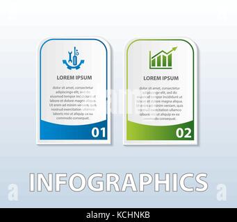 Vector illustration. Template of infographics in the form of a rectangle with rounded edges. 3d style with two steps. Used for business presentations, Stock Vector