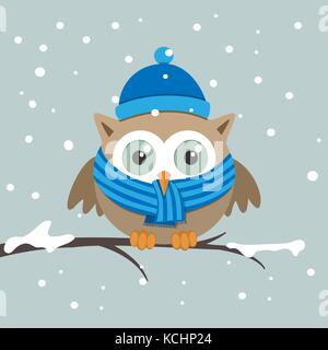 Male owl with scarf on a winter day. Vector illustration Stock Vector