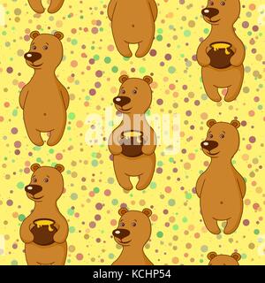 Tile Pattern, Bear with Honey Stock Vector