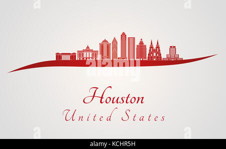 Houston V2 skyline in red and gray background in editable vector file Stock Photo