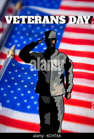 Digital composite of veterans day soldier in front of flag Stock Photo