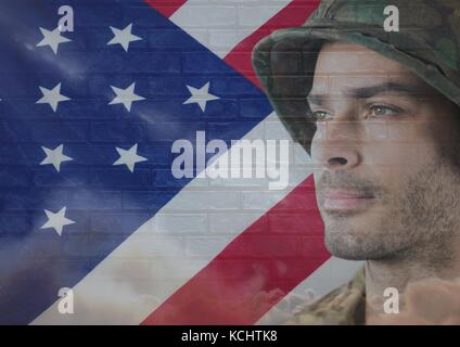 Digital composite of veterans day soldier in front of flag Stock Photo ...