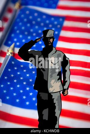 Digital composite of veterans day soldier in front of flag Stock Photo ...