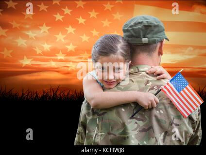 Digital composite of veterans day soldier in front of flag Stock Photo ...