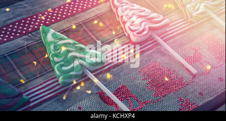 High agnle view of colorful mint candies on table Stock Photo
