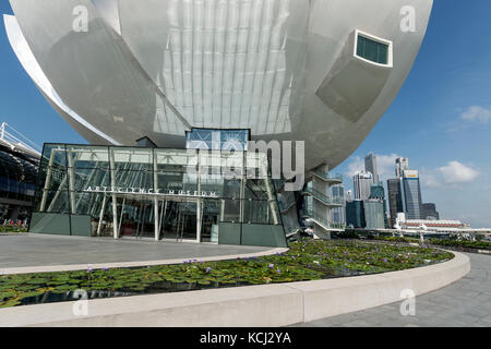 The world's first ArtScience museum designed in the shape of a lotus flower is located at Marina Bay in Singapore. Stock Photo