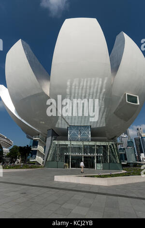 The world's first ArtScience museum designed in the shape of  a lotus flower is located at Marina Bay in Singapore. Stock Photo