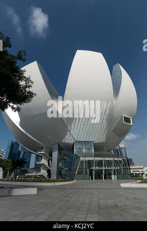 The world's first ArtScience museum designed in the shape of a lotus flower is located at Marina Bay in Singapore. Stock Photo