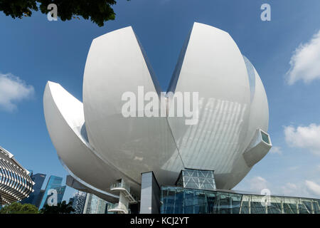 The world's first ArtScience museum designed in the shape of a lotus flower is located at Marina Bay in Singapore. Stock Photo