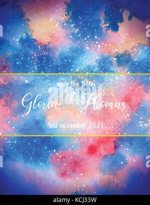Greeting card for wedding day with space watercolor background. Stock Vector