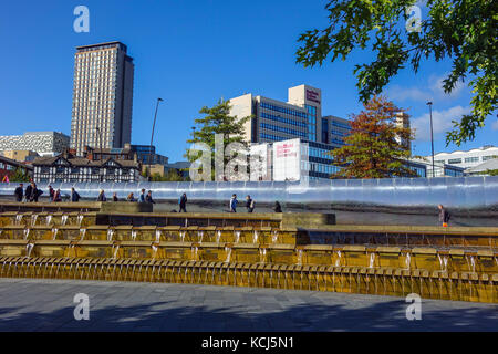 Sheffield, UK railways station, with fountains and cascades Stock Photo