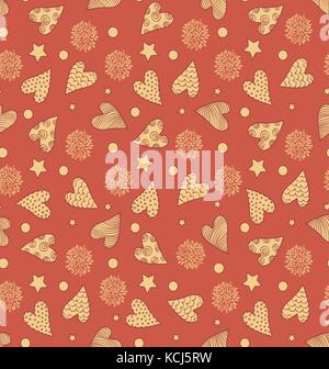 Abstract Seamless Valentine's Cute Pattern With Hearts, Flowers And Stars Stock Vector