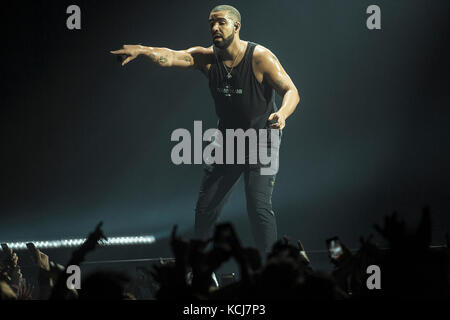 The Canadian singer, songwriter and rapper Aubrey Drake Graham is better know by his stage name Drake and is here performs a live concert at Royal Arena in Copenhagen. Denmark, 07/03 2017. Stock Photo