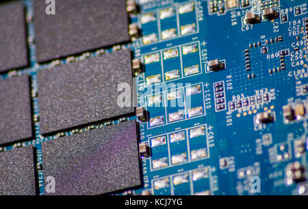 Macro shot of the inside of an ssd drive. Stock Photo