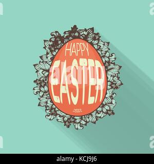 Hand Drawn Easter Egg With Flowers And Shadow Stock Vector
