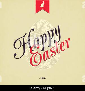 Easter Hand Drawn Egg With Text On Grunge Background Stock Vector