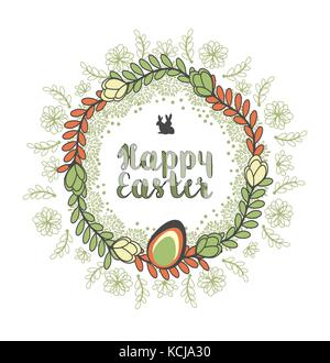 Abstract Holiday Easter Cute Card With Flowers, Eggs And Bunny Stock Vector
