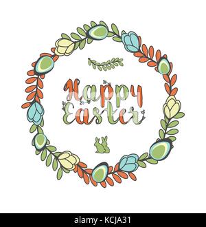 Abstract Holiday Easter Cute Card With Flowers, Eggs And Bunny Stock Vector