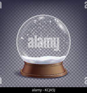 Xmas Empty Snow Globe Vector. Winter Christmas Design Element.Glass Sphere On A Stand. Isolated On Transparent Background Illustration Stock Vector