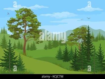 Mountain Landscape with Trees Stock Vector