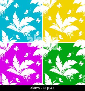 Tile Pattern, Plant and Butterfly Stock Vector