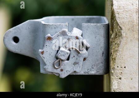 Wire fench ratchet strainer made from galvanised steel. Stock Photo