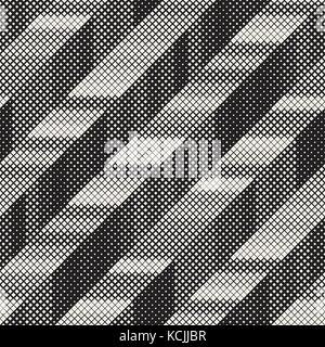 Seamless Irregular Geometric Pattern. Abstract Black and White Halftone Background. Vector Chaotic Rectangles Zigzag Texture Stock Vector