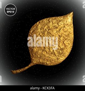 Gold leaf vector illustration. Stylized golden floral leaves background. Stock Vector