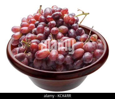 Wooden bowl of red grapes Stock Photo