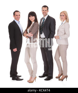 Portrait Of Happy Businesspeople Group Over White Background Stock Photo