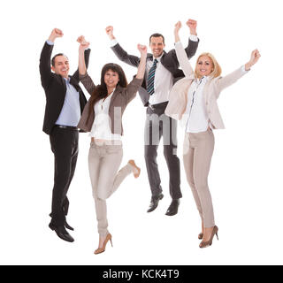 Portrait Of Happy Successful Business Group Over White Background Stock Photo