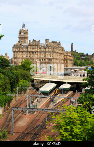 The Waldorf Astoria Caledonian hotel and Waverley Station, Edinburgh, Scotland, Stock Photo