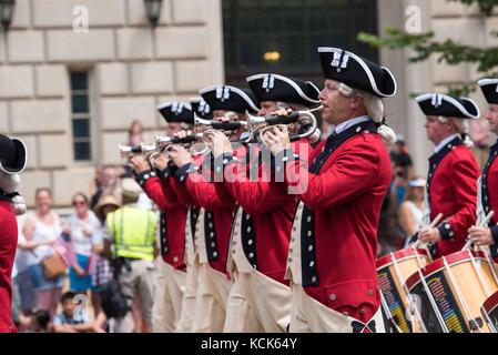 The U.S. Army Old Guard Fife and Drum Corps soldiers perform during the National Independence Day Parade July 4, 2017 in Washington, DC.  (photo by Nicholas T. Holmes  via Planetpix) Stock Photo