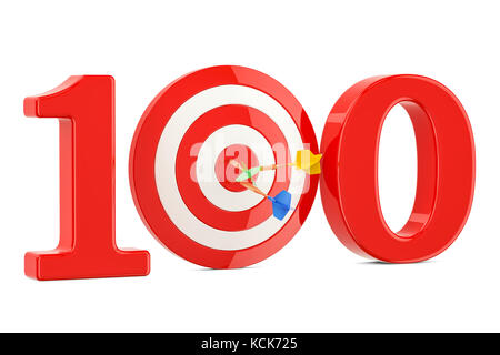 Target 100, success and achievement concept. 3D rendering isolated on white background Stock Photo