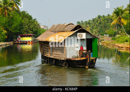 houseboat in backwaters between Kollam and Cochin, Kerala, India Stock Photo