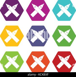 Two crossed pencils icon set color hexahedron Stock Vector