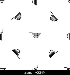 Shopping basket on wheels pattern seamless black Stock Vector